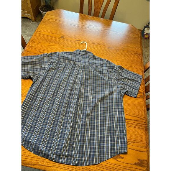 Van Heusen blue short sleeve plaid button down casual shirt, men's XXL 18-18 1/2 - Picture 4 of 5